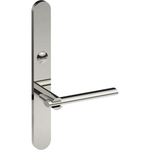 PRONTO Door Handle on B01 EXTERNAL Australian Standard Backplate with Emergency Release, Concealed Fixing (Half Set) 64mm CTC in Polished Stainless