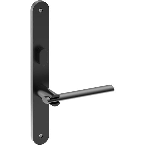 PRONTO Door Handle on B01 INTERNAL Australian Standard Backplate with Privacy Turn, Visible Fixing (Half Set) 64mm CTC in Black Teflon