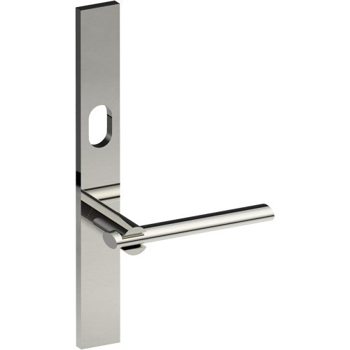 PRONTO Door Handle on B02 EXTERNAL Australian Standard Backplate with Cylinder Hole, Concealed Fixing (Half Set) 64mm CTC in Polished Stainless