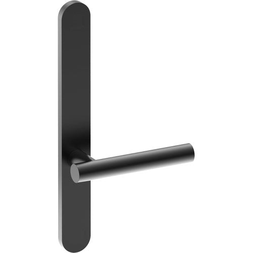 RIENZA Door Handle on B01 EXTERNAL Australian Standard Backplate, Concealed Fixing (Half Set)  in Black Teflon