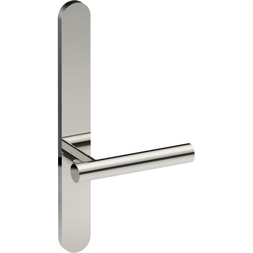 RIENZA Door Handle on B01 EXTERNAL Australian Standard Backplate, Concealed Fixing (Half Set)  in Polished Stainless