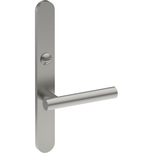 RIENZA Door Handle on B01 EXTERNAL Australian Standard Backplate with Emergency Release, Concealed Fixing (Half Set) 64mm CTC in Satin Stainless