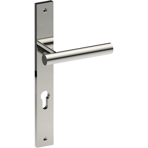 RIENZA Door Handle on B02 INTERNAL European Standard Backplate with Cylinder Hole, Visible Fixing (Half Set) 85mm CTC in Polished Stainless