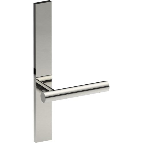 RIENZA Door Handle on B02 EXTERNAL Australian Standard Backplate, Concealed Fixing (Half Set)  in Polished Stainless