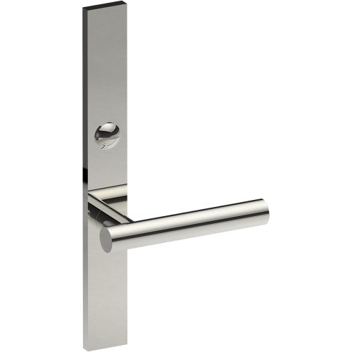 RIENZA Door Handle on B02 EXTERNAL Australian Standard Backplate with Emergency Release, Concealed Fixing (Half Set) 64mm CTC in Polished Stainless