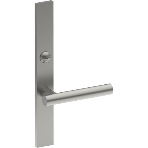 RIENZA Door Handle on B02 EXTERNAL Australian Standard Backplate with Emergency Release, Concealed Fixing (Half Set) 64mm CTC in Satin Stainless