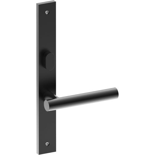 RIENZA Door Handle on B02 INTERNAL Australian Standard Backplate with Privacy Turn, Visible Fixing (Half Set) 64mm CTC in Black Teflon