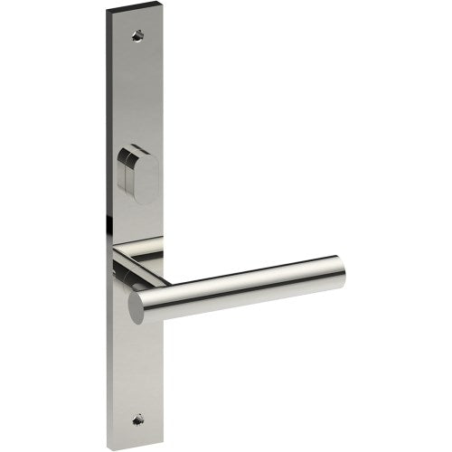 RIENZA Door Handle on B02 INTERNAL Australian Standard Backplate with Privacy Turn, Visible Fixing (Half Set) 64mm CTC in Polished Stainless