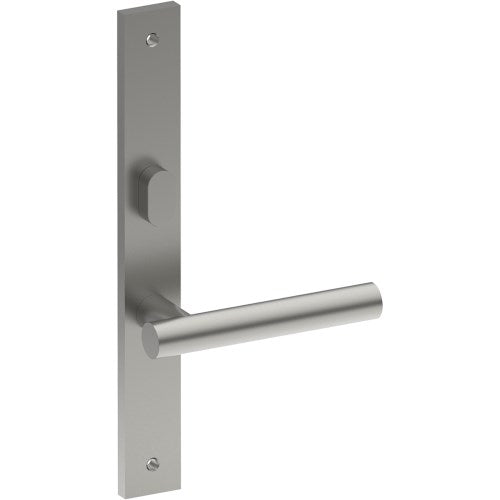 RIENZA Door Handle on B02 INTERNAL Australian Standard Backplate with Privacy Turn, Visible Fixing (Half Set) 64mm CTC in Satin Stainless