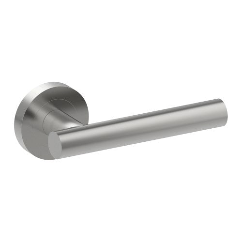 RIENZA Door Handles on Ø52mm Rose (Latch/Lock Sold Separately) in Satin Stainless