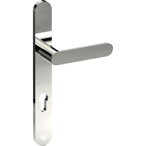 ROUBAIX Door Handle on B01 EXTERNAL European Standard Backplate with Cylinder Hole, Concealed Fixing (Half Set) 85mm CTC in Polished Stainless