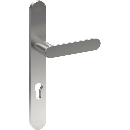 ROUBAIX Door Handle on B01 EXTERNAL European Standard Backplate with Cylinder Hole, Concealed Fixing (Half Set) 85mm CTC in Satin Stainless