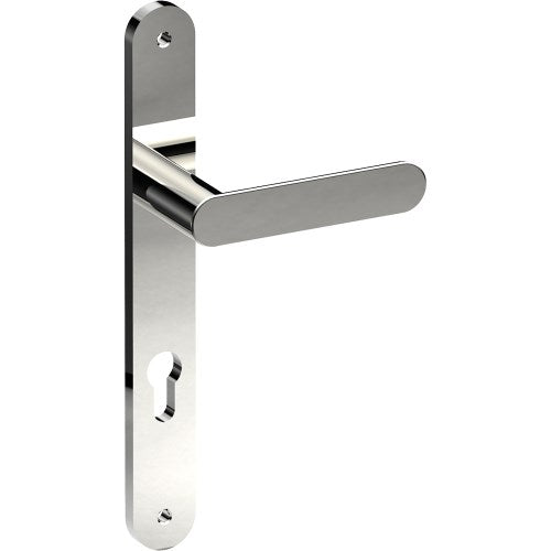 ROUBAIX Door Handle on B01 INTERNAL European Standard Backplate with Cylinder Hole, Visible Fixing (Half Set) 85mm CTC in Polished Stainless