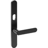 ROUBAIX Door Handle on B01 EXTERNAL Australian Standard Backplate with Cylinder Hole, Concealed Fixing (Half Set) 64mm CTC in Black Teflon
