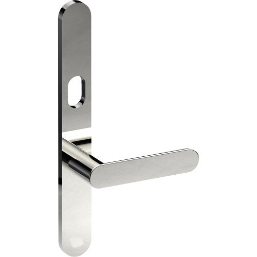 ROUBAIX Door Handle on B01 EXTERNAL Australian Standard Backplate with Cylinder Hole, Concealed Fixing (Half Set) 64mm CTC in Polished Stainless