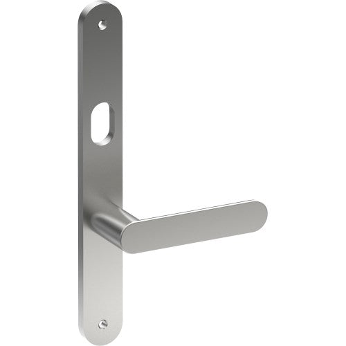 ROUBAIX Door Handle on B01 INTERNAL Australian Standard Backplate with Cylinder Hole, Visible Fixing (Half Set) 64mm CTC in Satin Stainless