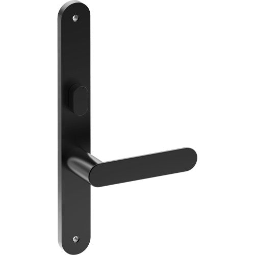 ROUBAIX Door Handle on B01 INTERNAL Australian Standard Backplate with Privacy Turn, Visible Fixing (Half Set) 64mm CTC in Black Teflon