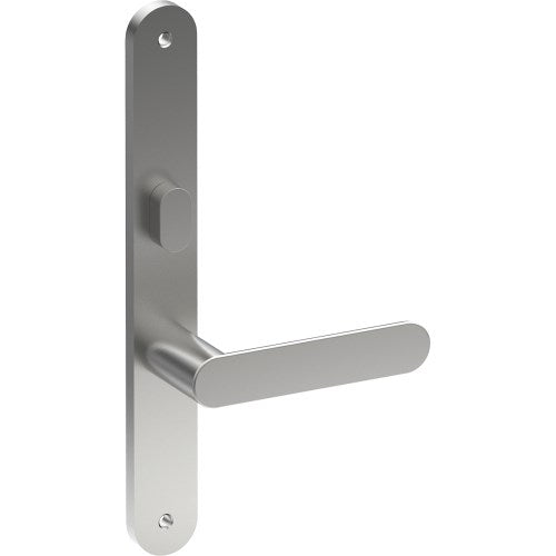 ROUBAIX Door Handle on B01 INTERNAL Australian Standard Backplate with Privacy Turn, Visible Fixing (Half Set) 64mm CTC in Satin Stainless