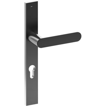 ROUBAIX Door Handle on B02 EXTERNAL European Standard Backplate with Cylinder Hole, Concealed Fixing (Half Set) 85mm CTC in Black Teflon