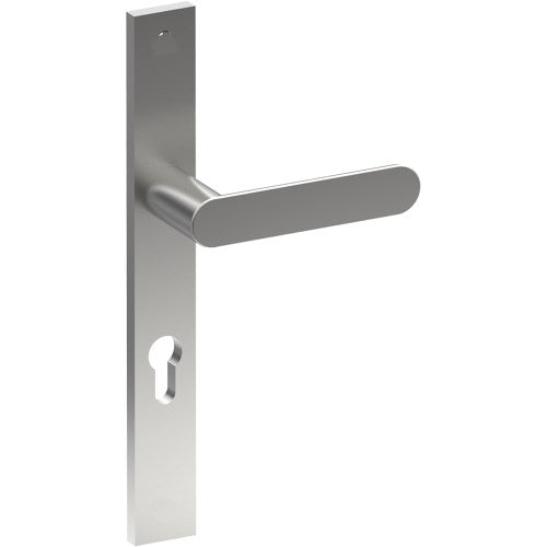 ROUBAIX Door Handle on B02 EXTERNAL European Standard Backplate with Cylinder Hole, Concealed Fixing (Half Set) 85mm CTC in Satin Stainless
