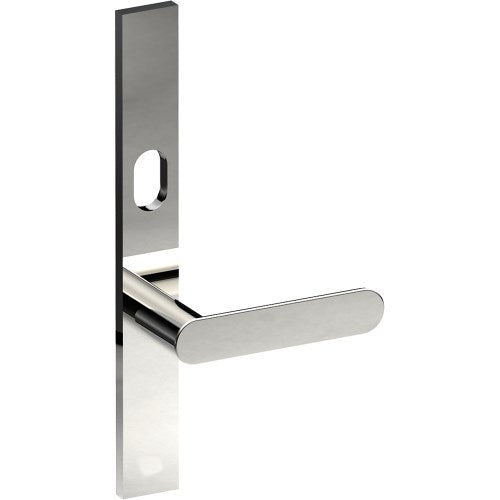 ROUBAIX Door Handle on B02 EXTERNAL Australian Standard Backplate with Cylinder Hole, Concealed Fixing (Half Set) 64mm CTC in Polished Stainless