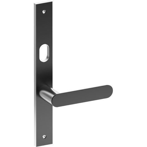 ROUBAIX Door Handle on B02 INTERNAL Australian Standard Backplate with Cylinder Hole, Visible Fixing (Half Set) 64mm CTC in Black Teflon