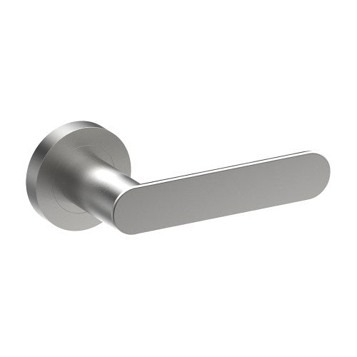 ROUBAIX Door Handles on Ø52mm Rose (Latch/Lock Sold Separately) in Satin Stainless