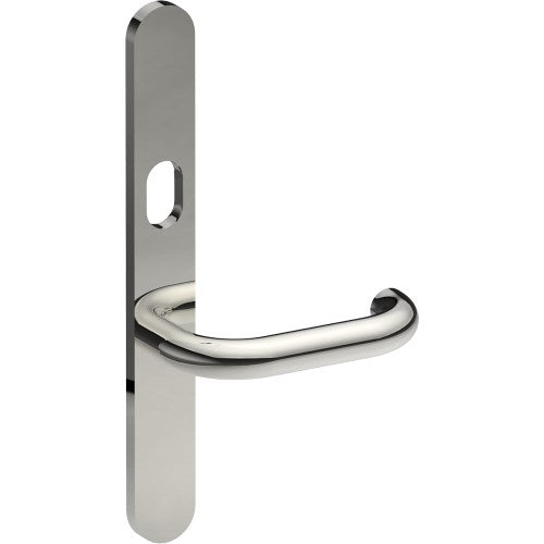 SAFETY Door Handle on B01 EXTERNAL Australian Standard Backplate with Cylinder Hole, Concealed Fixing (Half Set) 64mm CTC in Polished Stainless