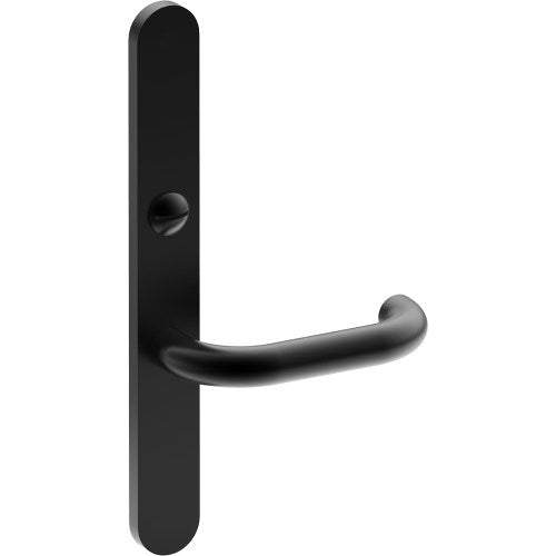 SAFETY Door Handle on B01 EXTERNAL Australian Standard Backplate with Emergency Release, Concealed Fixing (Half Set) 64mm CTC in Black Teflon