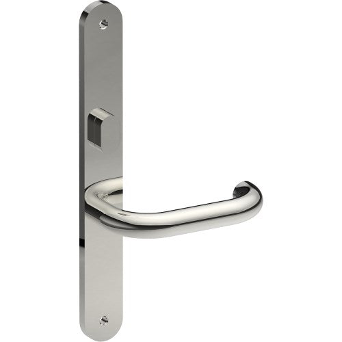 SAFETY Door Handle on B01 INTERNAL Australian Standard Backplate with Privacy Turn, Visible Fixing (Half Set) 64mm CTC in Polished Stainless