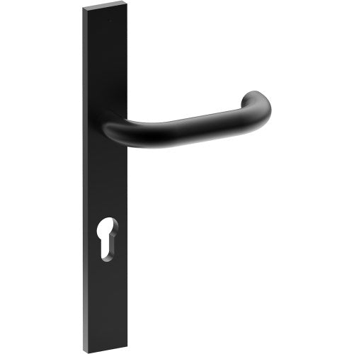 SAFETY Door Handle on B02 EXTERNAL European Standard Backplate with Cylinder Hole, Concealed Fixing (Half Set) 85mm CTC in Black Teflon