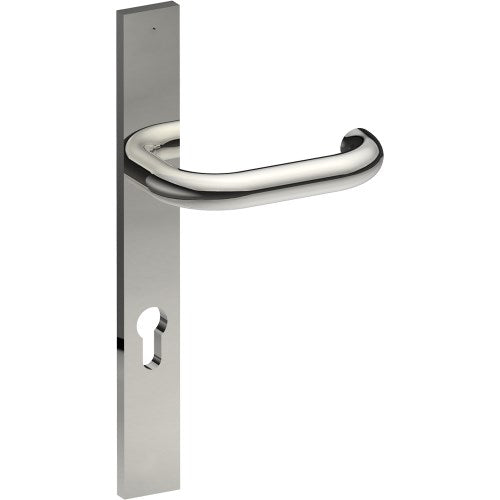 SAFETY Door Handle on B02 EXTERNAL European Standard Backplate with Cylinder Hole, Concealed Fixing (Half Set) 85mm CTC in Polished Stainless