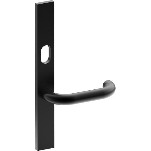 SAFETY Door Handle on B02 EXTERNAL Australian Standard Backplate with Cylinder Hole, Concealed Fixing (Half Set) 64mm CTC in Black Teflon