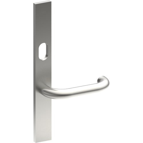 SAFETY Door Handle on B02 EXTERNAL Australian Standard Backplate with Cylinder Hole, Concealed Fixing (Half Set) 64mm CTC in Satin Stainless