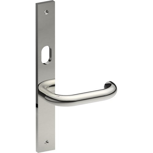 SAFETY Door Handle on B02 INTERNAL Australian Standard Backplate with Cylinder Hole, Visible Fixing (Half Set) 64mm CTC in Polished Stainless