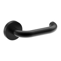 Black safety door handle from Style Finish Doorware, securely installed on a door with a sleek, ergonomic design.