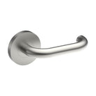 Stainless steel safety door handle from Style Finish Doorware, mounted on a door with visible latch and modern design.