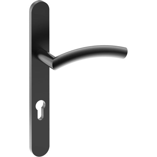 TRIESTE Door Handle on B01 EXTERNAL European Standard Backplate with Cylinder Hole, Concealed Fixing (Half Set) 85mm CTC in Black Teflon