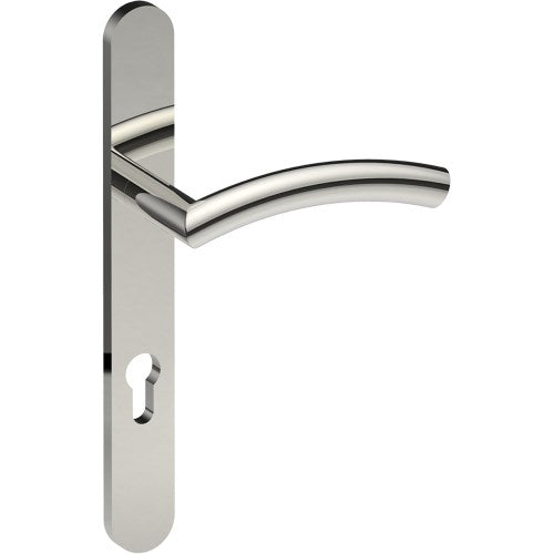 TRIESTE Door Handle on B01 EXTERNAL European Standard Backplate with Cylinder Hole, Concealed Fixing (Half Set) 85mm CTC in Polished Stainless