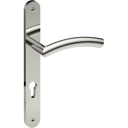TRIESTE Door Handle on B01 INTERNAL European Standard Backplate with Cylinder Hole, Visible Fixing (Half Set) 85mm CTC in Polished Stainless