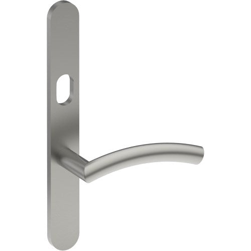 TRIESTE Door Handle on B01 EXTERNAL Australian Standard Backplate with Cylinder Hole, Concealed Fixing (Half Set) 64mm CTC in Satin Stainless