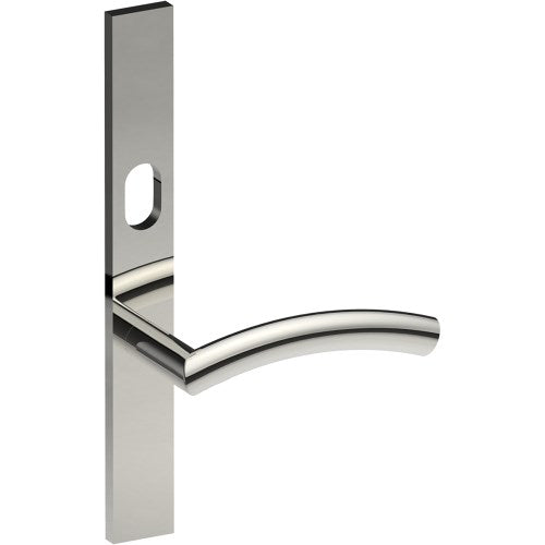 TRIESTE Door Handle on B02 EXTERNAL Australian Standard Backplate with Cylinder Hole, Concealed Fixing (Half Set) 64mm CTC in Polished Stainless