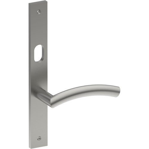 TRIESTE Door Handle on B02 INTERNAL Australian Standard Backplate with Cylinder Hole, Visible Fixing (Half Set) 64mm CTC in Satin Stainless