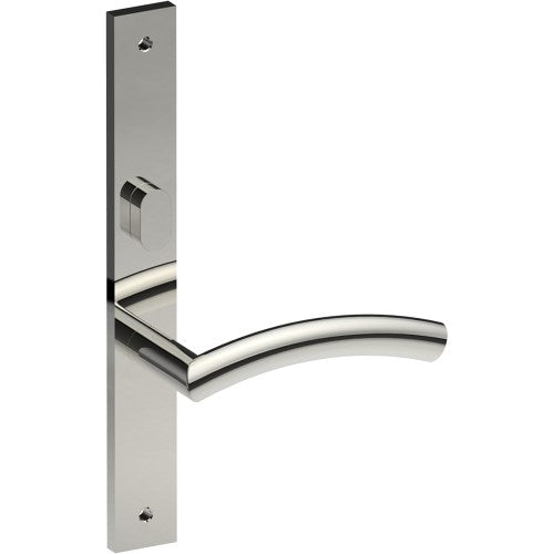 TRIESTE Door Handle on B02 INTERNAL Australian Standard Backplate with Privacy Turn, Visible Fixing (Half Set) 64mm CTC in Polished Stainless