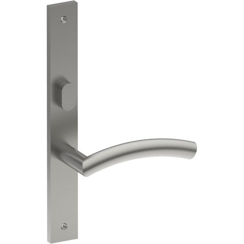 TRIESTE Door Handle on B02 INTERNAL Australian Standard Backplate with Privacy Turn, Visible Fixing (Half Set) 64mm CTC in Satin Stainless