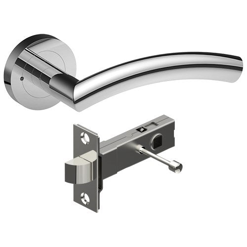 TRIESTE Door Handles on Ø52mm Integrated Privacy Rose inc. Latch in Polished Stainless
