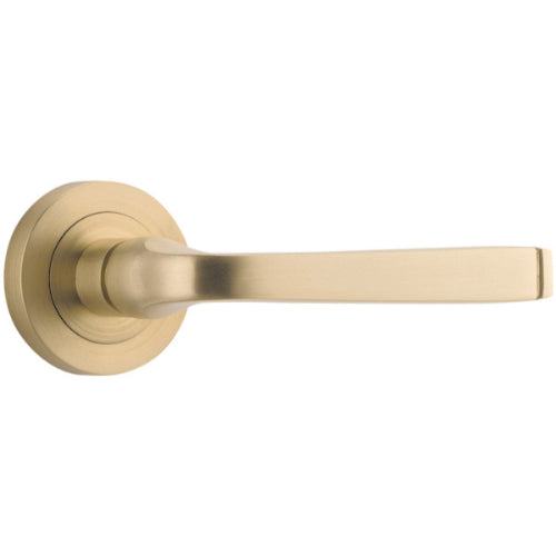 Door Lever Annecy Round Rose Pair Brushed Brass D52xP65mm

(Latch/Lock Sold Separately) in Brushed Brass