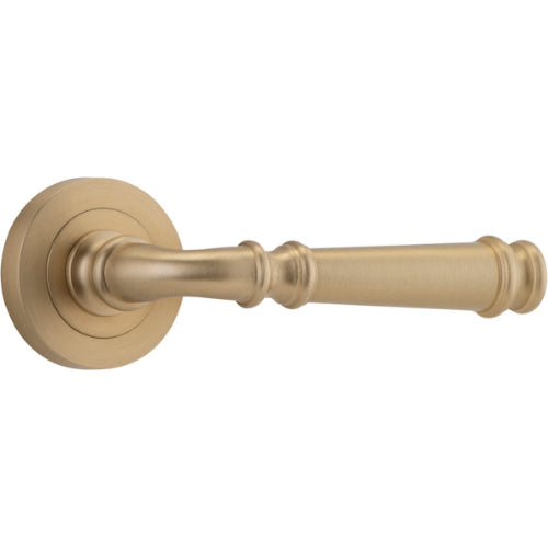 Door Lever Verona Round Rose Pair Brushed Brass D52xP59mm

(Latch/Lock Sold Separately) in Brushed Brass