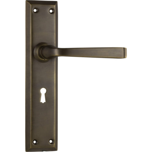 Door Lever Menton Lock Pair Antique Brass H225xW50xP75mm in Antique Brass