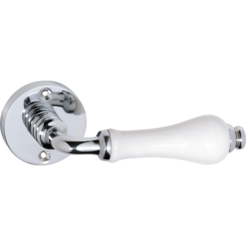 Door Lever Exeter Round Rose Pair White Porcelain Chrome Plated D50xP66mm

(Latch/Lock Sold Separately) in Chrome Plated
